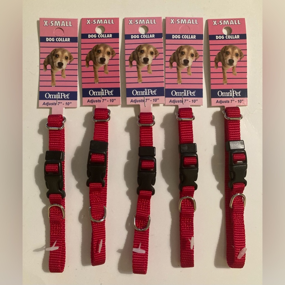 Omni Pet Dog Puppy Collar-lot bundle of 5-Adjustable 7-10” Quick Clip Red XS